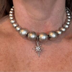 Silver Beaded Necklace with Star Pendant